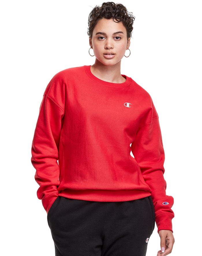 Champion Sweatshirt Dames - Rood - Reverse Weave Crew C Logo ( 607328-IEU )